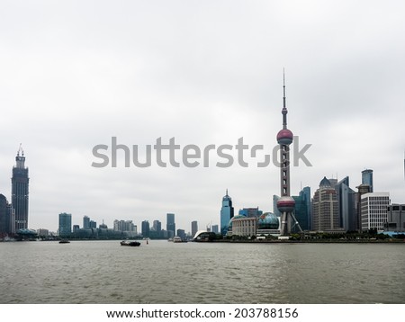 SHANGHAI, CHINA - MAY 24: The Pudong skyline by viewed from the Bund on May 24, 2014 in Shanghai, China.The Bund district is most popular tourist spot in Shanghai,China.
