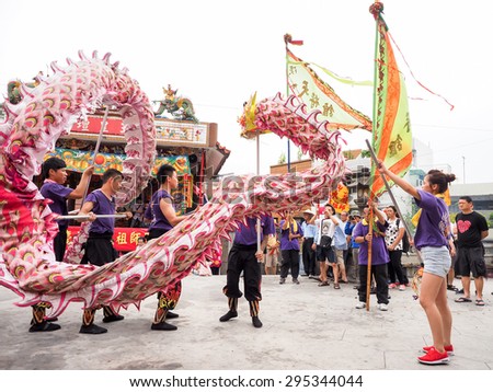 TAMSUI,TAIWAN- June 21:The Dragon Dance in Culture Festival of Tamsui Shing Shuei Yan on June 21,2015 in Tamsui,Taipei,Taiwan. The fair held annually for honor of the Ching-Shui Master.