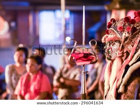 TAMSUI,TAIWAN- June 21:People dressed up statues of holy general in Culture Festival in night on June 21,2015 in Tamsui,Taipei,Taiwan. The fair held annually for honor of the Ching-Shui Master.
