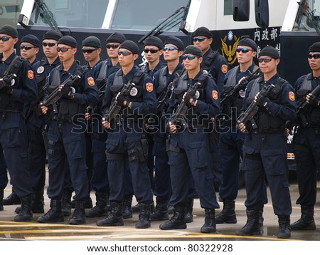 TAIPEI, TAIWAN - JUNE 29: The 2011 Jinhua exercise at the Port of Taipei on June 29,2011 in Bali,Taipei,Taiwan. A large anti-terrorism and disaster-response drill was staged at Taipei\'s port.