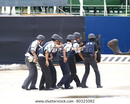 TAIPEI, TAIWAN - JUNE 29: The 2011 Jinhua exercise at the Port of Taipei on June 29,2011 in Bali,Taipei,Taiwan.A large anti-terrorism and disaster-response drill was staged at Taipei's port.