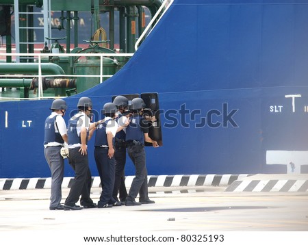 TAIPEI, TAIWAN - JUNE 29: The 2011 Jinhua exercise at the Port of Taipei on June 29,2011 in Bali,Taipei,Taiwan.A large anti-terrorism and disaster-response drill was staged at Taipei\'s port.
