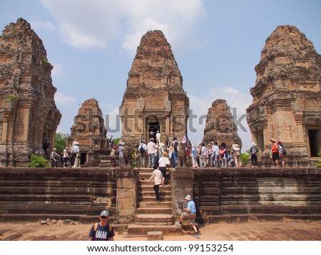 SIEM REAP - MARCH 21: Many tourist visited East Mebon in Siem Reap, Cambodia on March 21, 2012.East Mebon is a 10th Century temple dedicated to the Hindu god Shiva and honors the parents of the king.