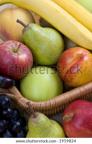 Assorted fruit in a basket provide a colorful display