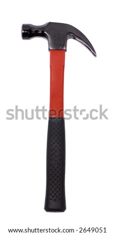 A red and black claw hammer isolated on white