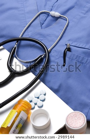 Thinking about your future health. A doctors stethoscope and clipboard.