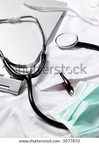 Thinking about your future health. A doctors stethoscope and clipboard.