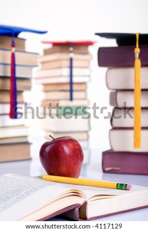 Going to school is your future. Education, learning, teaching. A graduation cap with an apple.