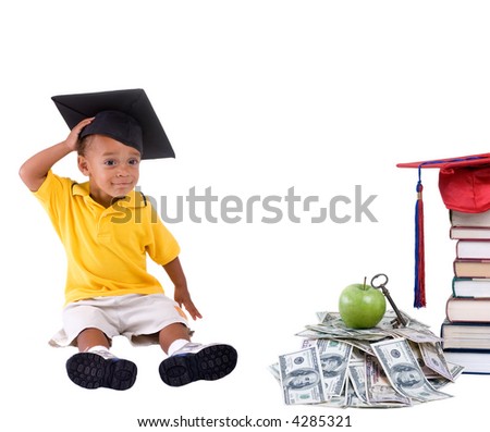 Going to school is your future. Education, learning, teaching. A graduation cap with an apple and alot of money