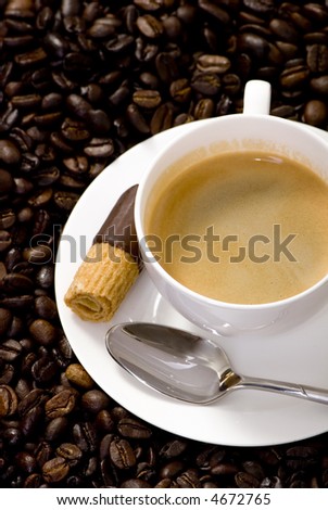 A hot cup of coffee brewed with fresh roasted beans.