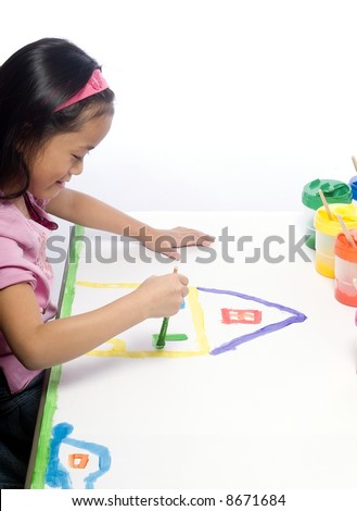 Going to school is your future. Education, learning, teaching. a young girl coloring a picture