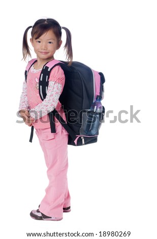 stock photo A young asian school girl ready for school
