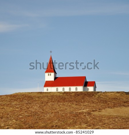 Old red wooden church, Iceland