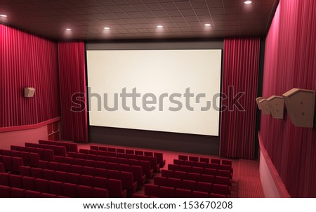 3d Render Cinema Stage (Sound System, Spectacular Lighting, Upholstered In Red Fabric)