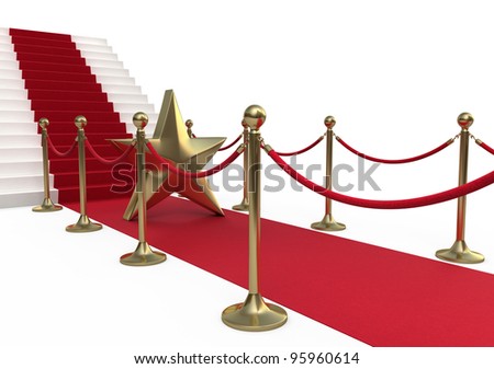 Barrier rope star and red carpet (isolated on white and clipping path)