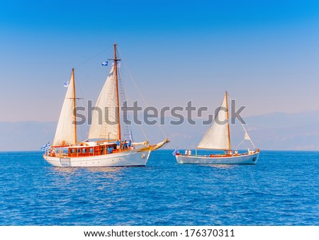 Old classic wooden sailing boats during a Classic Boats Regatta in 