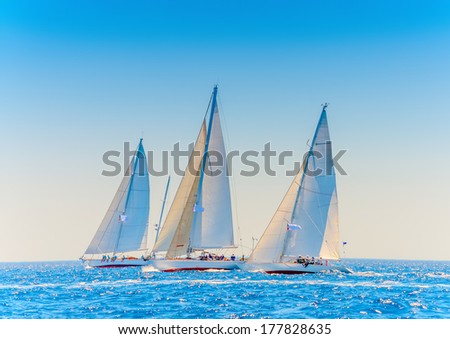 Old classic wooden racing sailing boats during a Classic Boats Regatta 