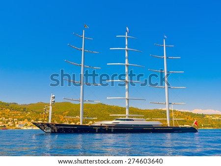 SPETSES, GREECE - JUN 22, 2014: The Maltese Falcon super sailing yacht in Spetses island in Greece on Jun 22, 2014