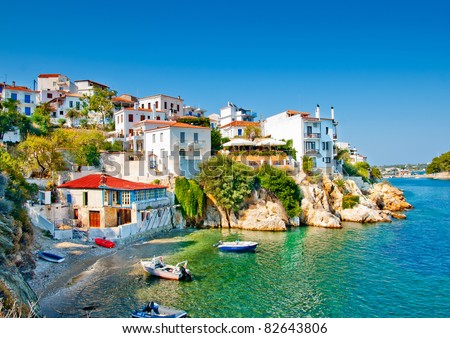 the old part of town in island Skiathos in Greece