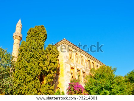 Old islamic church building with mosque and minaret tower in Kos island in Greece