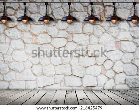 Lamp at stone wall on wood floor Room interior modern style