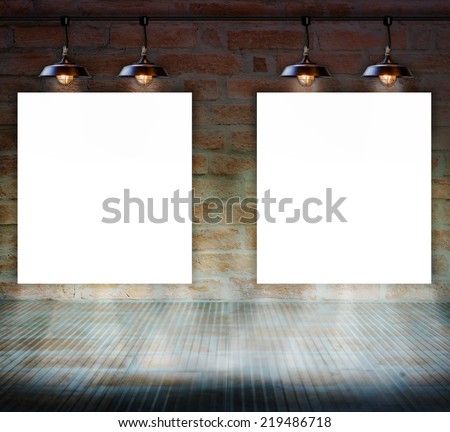 Blank frame on brick wall and glass floor for information message