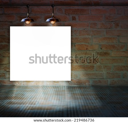 Blank frame on brick wall and glass floor for information message