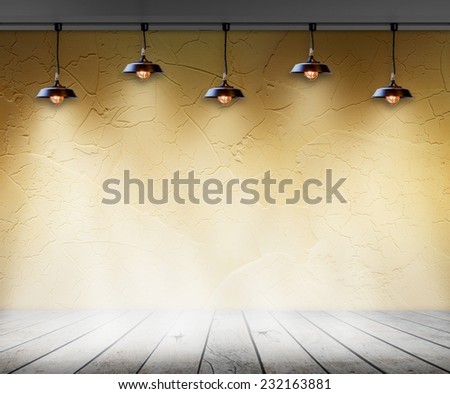 Lamp in Empty room with wall and wooden floor interior background, Template for product display