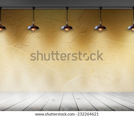 Lamp in Empty room with wall and wooden floor interior background, Template for product display