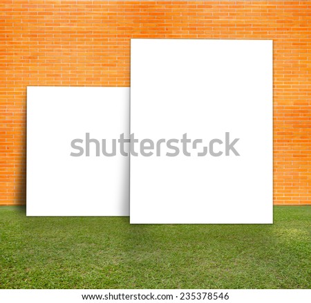 Blank Poster with brick wall and green lawn