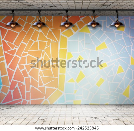 Lamp in Empty room with Colorful mosaic tile, Template for product display