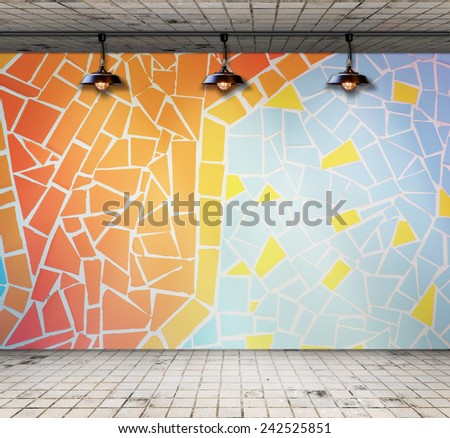 Lamp in Empty room with Colorful mosaic tile, Template for product display