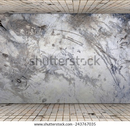 Grungy concrete wall with floor tile, Template for product display