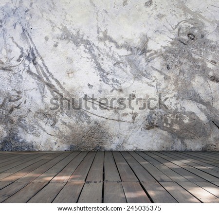 Grungy concrete wall with wood floor, Template for product display