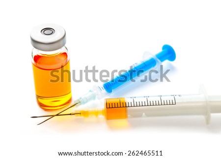 2 filled syringes and a glass vial with drug isolated