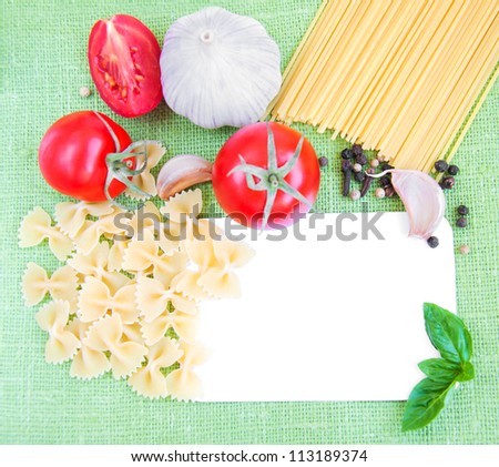 Blank Recipe card with ingredients on a green textile background