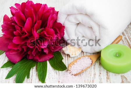 Spa  still life with a towel, flower and sea salt