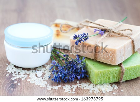 Natural handmade Herbal Soap with lavender flowers