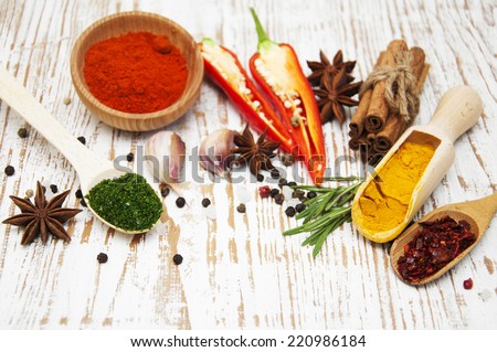 Spices and herbs variety. Aromatic ingredients and natural food additives.