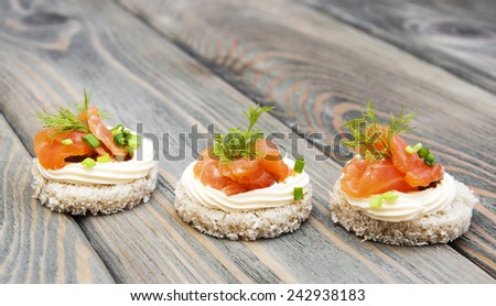 canape with salmon and dill for party