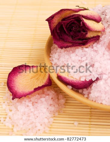 Rose sea salt and dry rose petals