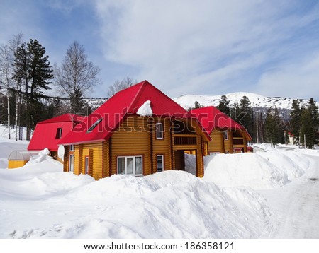 The beautiful  houses  in mountains in the  winter day