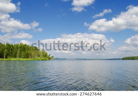 Lake Chernoistochinskoe  in summer day. Russia, Ural
