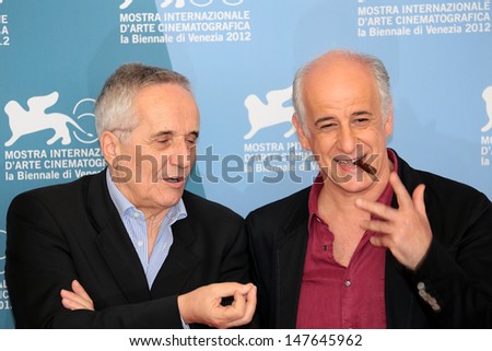 VENICE, ITALY - SEPTEMBER 05: Toni Servillo and Marco Bellocchio attend the \'Bella Addormentata\' Photocall during the Venice Film Festival on September 05, 2012 in Venice, Italy