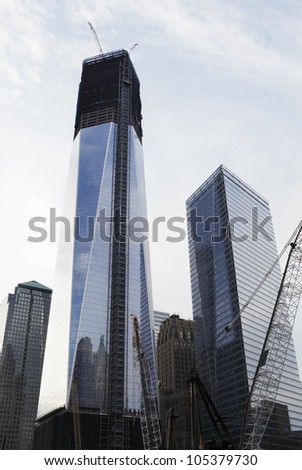 NEW YORK CITY, USA - JUNE 9: The new One World Trade Center tower is being built on the WTC site. June 9, 2012 in New York City, USA