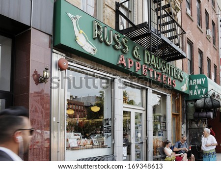 NEW YORK CITY, USA - JUNE 12: Russ & Daughters is a famous appetizing store opened in 1914. It is located at 179. E. Houston Street, on New York\'s Lower East Side. June 12, 2012 in New York City, USA