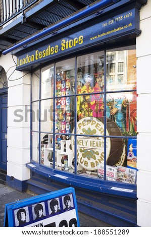 LONDON, UK - APRIL 15, 2014: London Beatles Store located on Baker Street, selling products and memorabilia related to The Beatles.
