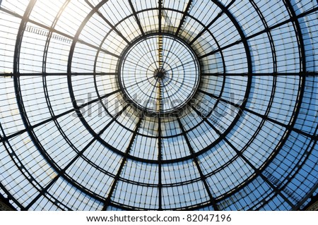 The old glass dome of Galleria Vittorio Emanuele II, Milan, Italy.