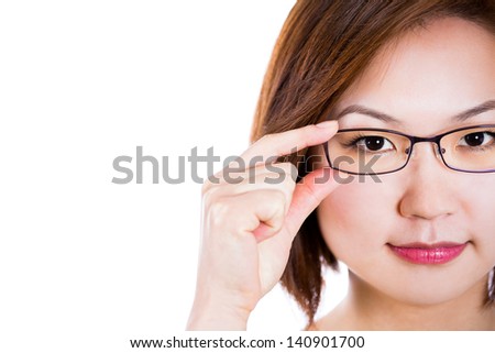 Glasses eyewear closeup of woman holding eye glasses frame smiling happy.