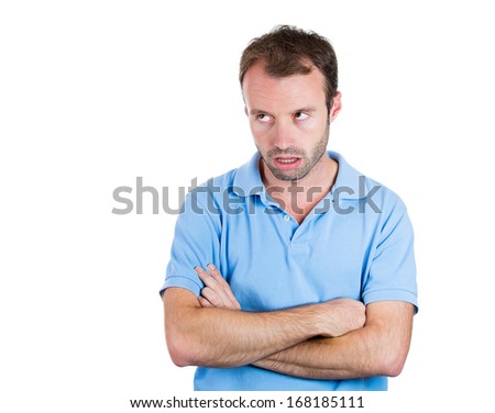 Closeup portrait of angry, annoyed, grumpy, mad man, isolated on white background. Human emotions, face expressions, feelings, attitude, personality, interpersonal conflict resolution, intelligence